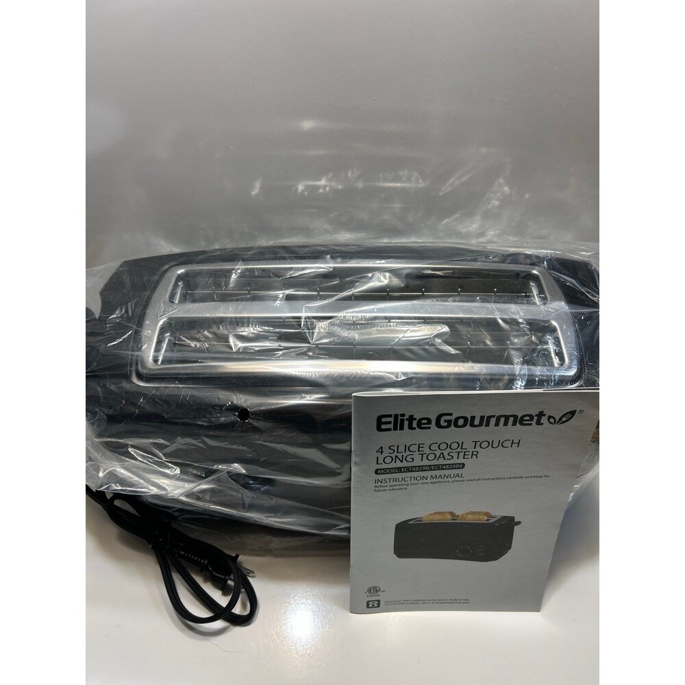 Elite Gourmet ECT4829B New 4 Slice Long Slot Cool Touch Toaster, Black